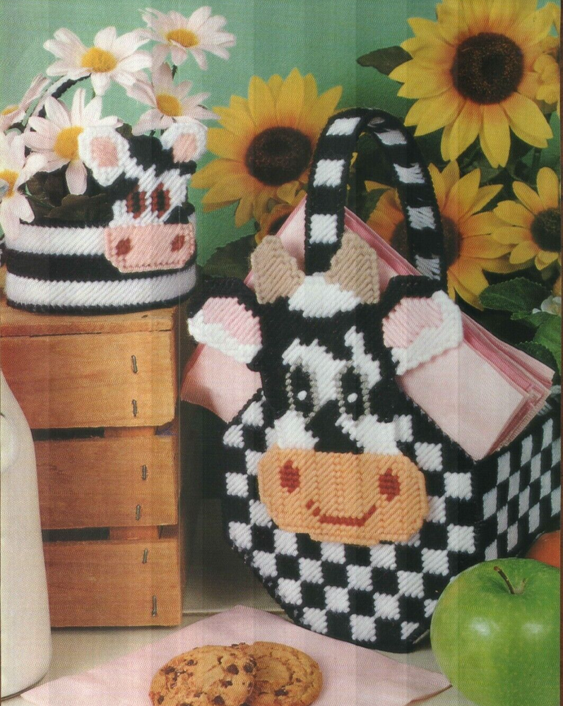 COUNTRY COW BASKETS HOME DECOR 2 DESIGNS PLASTIC CANVAS PATTERN INSTRUCTIONS
