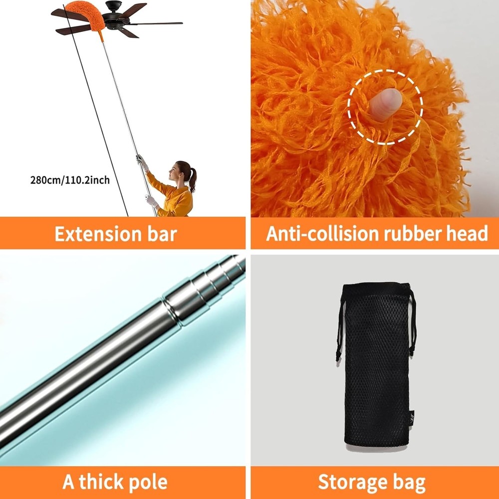 Extendable Cobweb Duster Kit with Telescoping Pole and Microfiber Head for Hi...