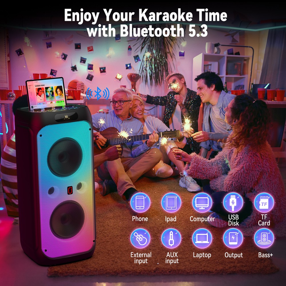 Bigger Powerful Bluetooth Speaker Party Speaker Karaoke Machine +2 Microphones