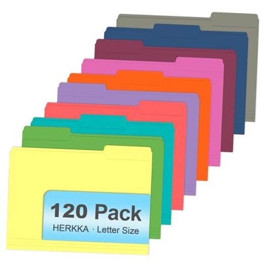 File Folder,  120 Pack 1/3 Cut Tab File Folders, Colored File Folders Great