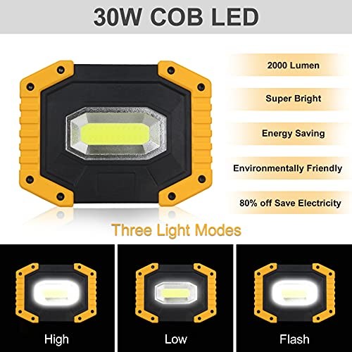 Rechargeable LED Work Light, 30W 2000LM Portable, Waterproof, 2 Pack 30W-2 Pack
