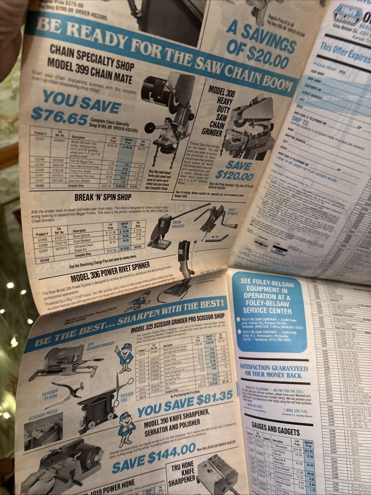 Sharpening Products advertisement, foley belsaw 1985