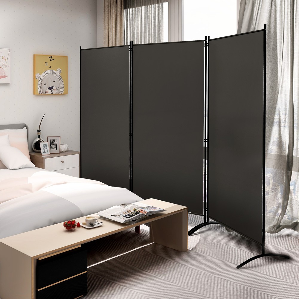 Folding Privacy Partition Screen 3-Panel Room Divider for Office Room Grey