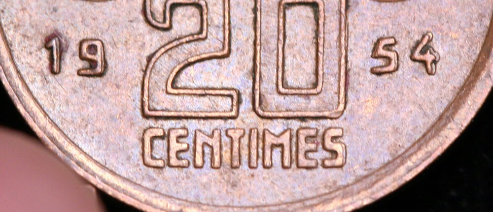Belgium 1954 Twenty Centimes - machine doubling