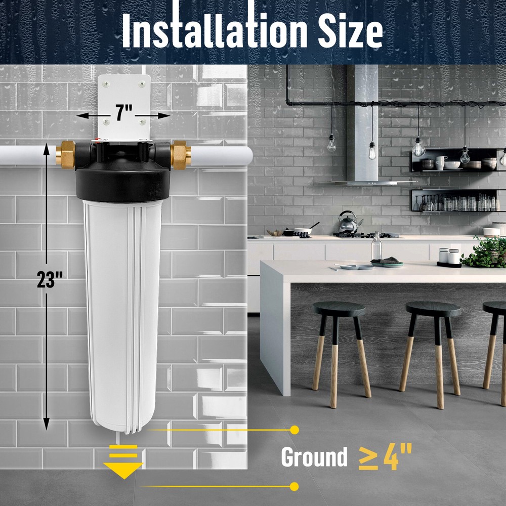 4 White High Capacity 20x4.5” Whole House Filter Purifier Systems 1” Brass Port