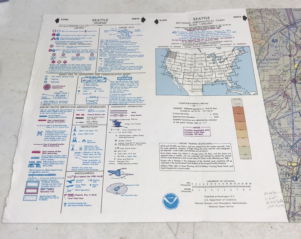 1994 NOAA SEATTLE Sectional Aeronautical Chart - 46th Edition