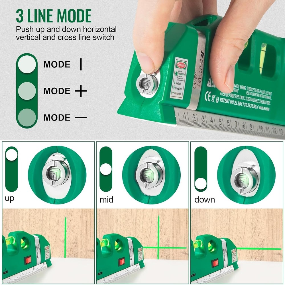 USB Rechargeable Laser Level Tool for Precise Vertical & Horizontal Lines