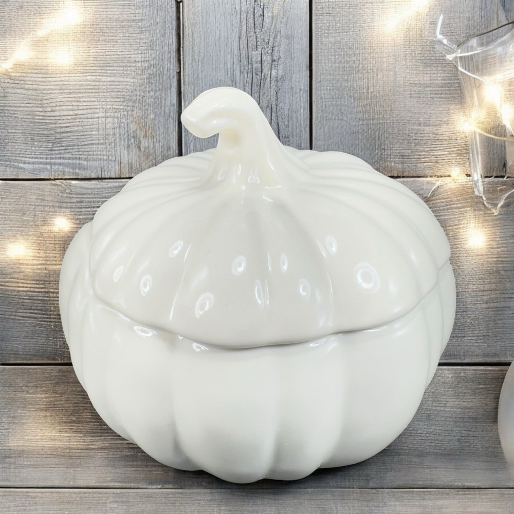 Home Interiors Stoneware Ceramic Pumpkin Shape Canister Cookie Jar Container