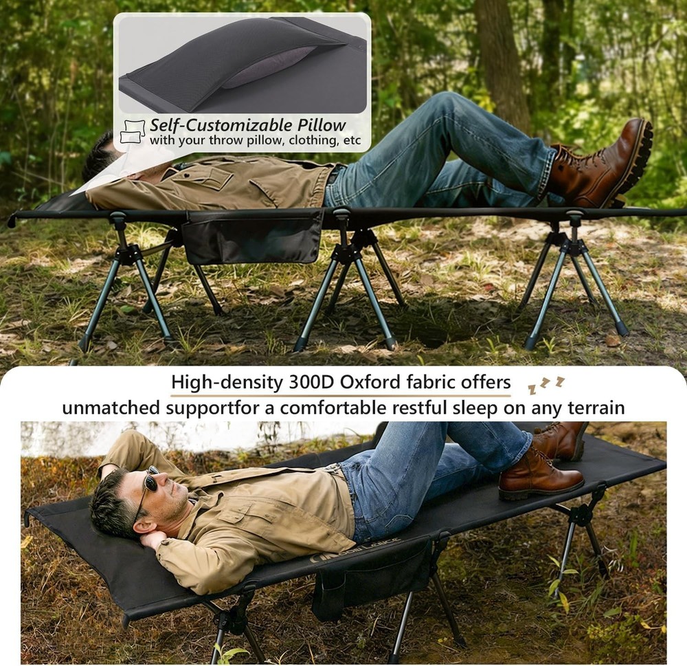 Durable Portable Camping Cot - Adjustable Height, Easy Setup, 330 lbs Capacity
