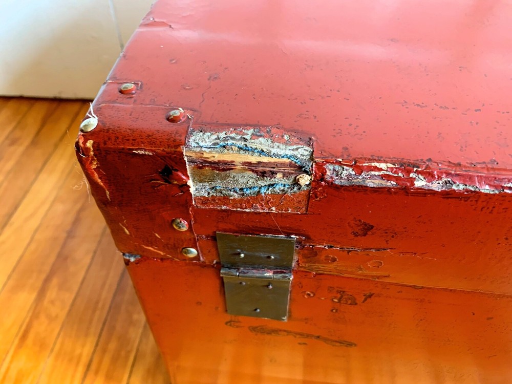 Antique Chinese TRUNK Red Leather