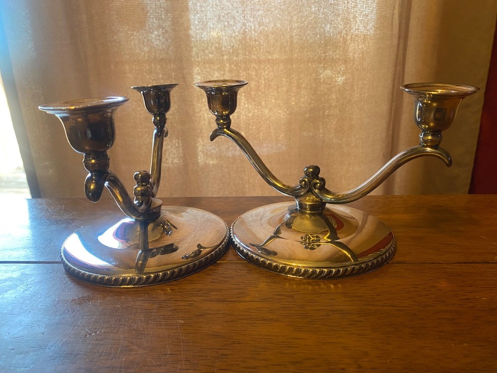 Pair Silver Plate Oneida 2-Arm Candelabras Fiesta Pattern