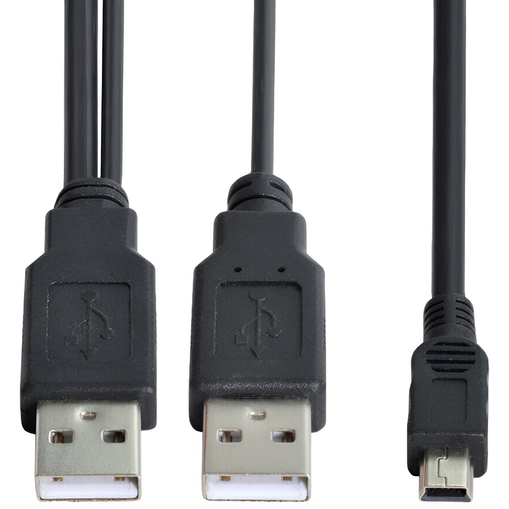 USB Dual Power For Y Shape 2x Type A- Mini B Cable, 18"