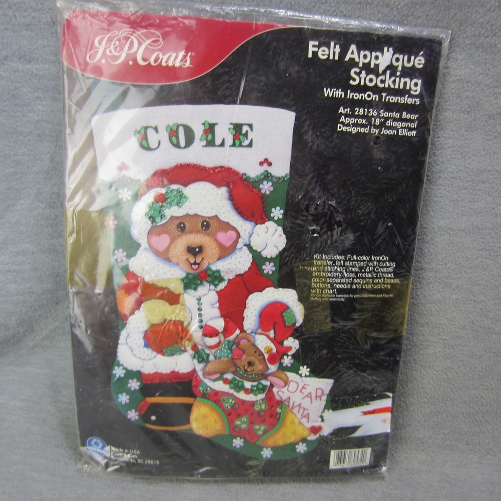 JP Coats Felt Applique Stocking SANTA BEAR