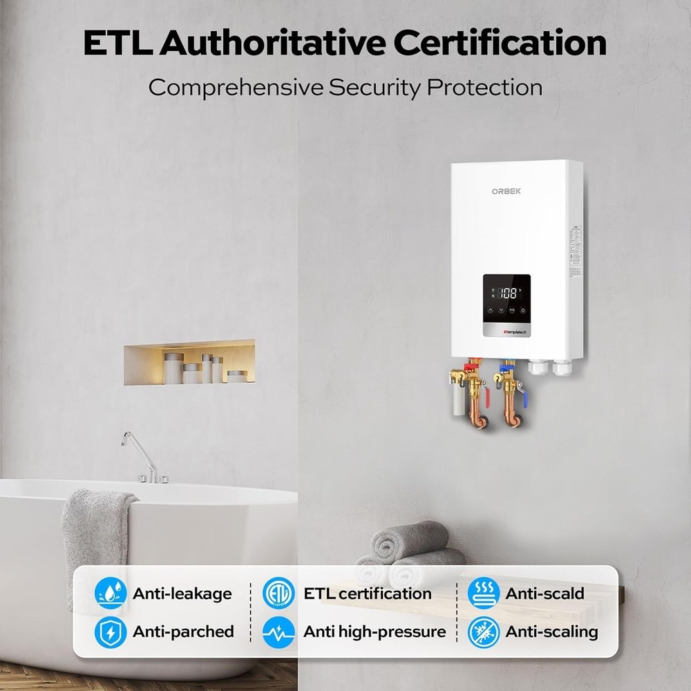 ORBEK 18KW Electric Tankless Water Heater Instant Hot Boiler for Whole House