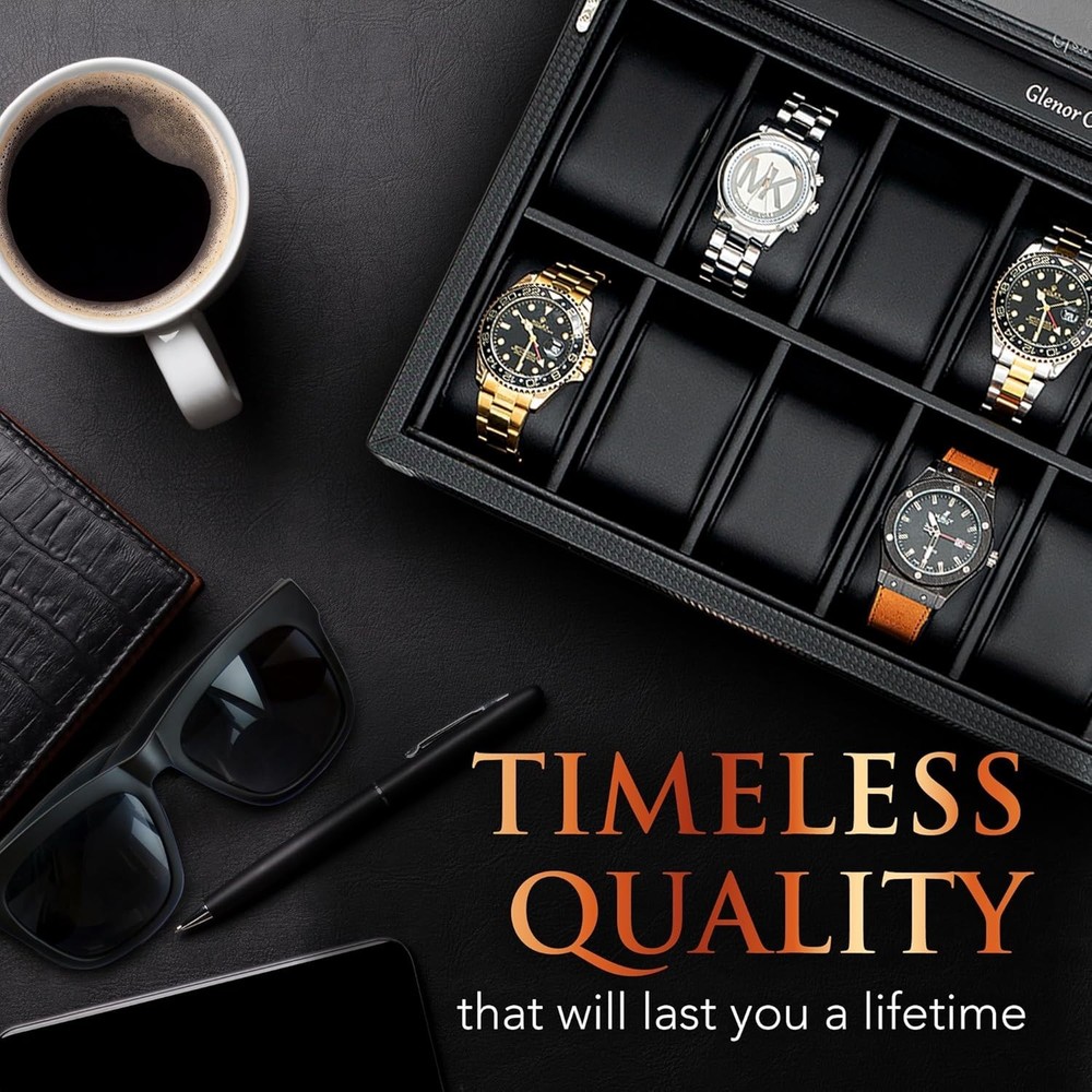 Black Rectangular Watch Case for 12 Timepieces, Luxurious Design and Finish