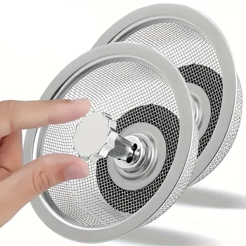 2Set Kitchen Sink Strainer with Handle & Stopper Replacement Drain Basket Stainl