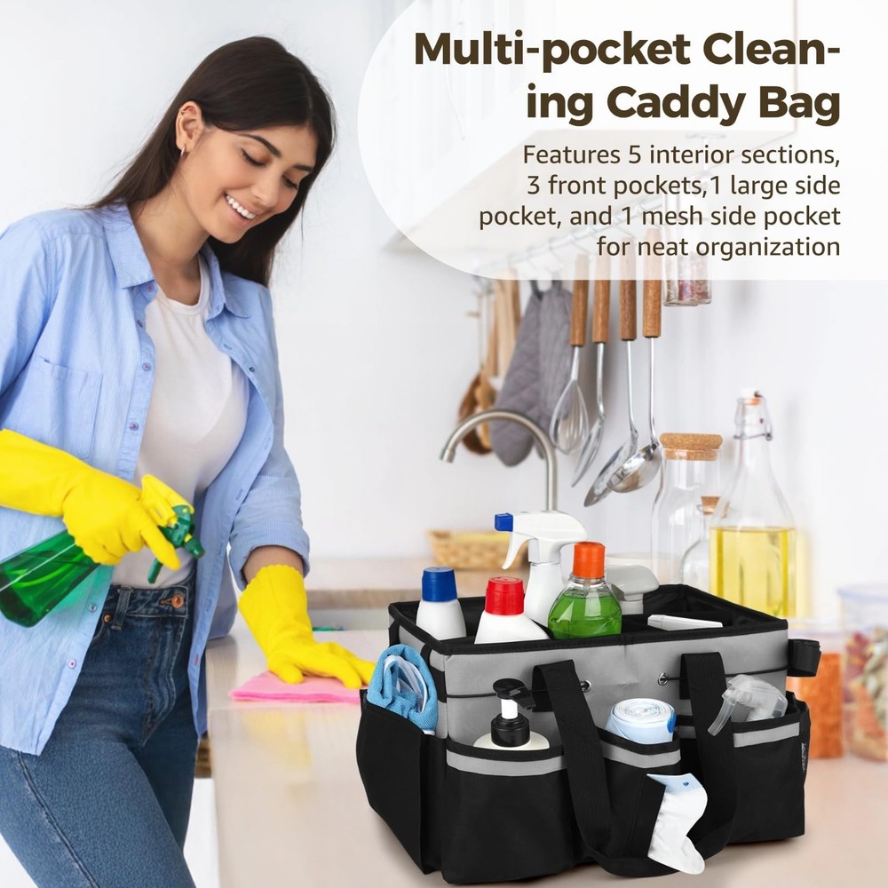 Wearable Cleaning Caddy Bag, Large Housekeeping Supply Organizer with Adjusta...