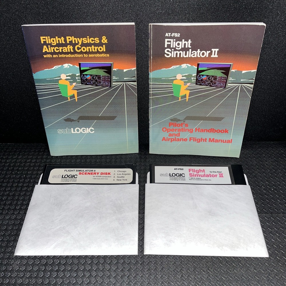 Flight Simulator II subLOGIC for ATARI computer - complete SET box manual 2 disk