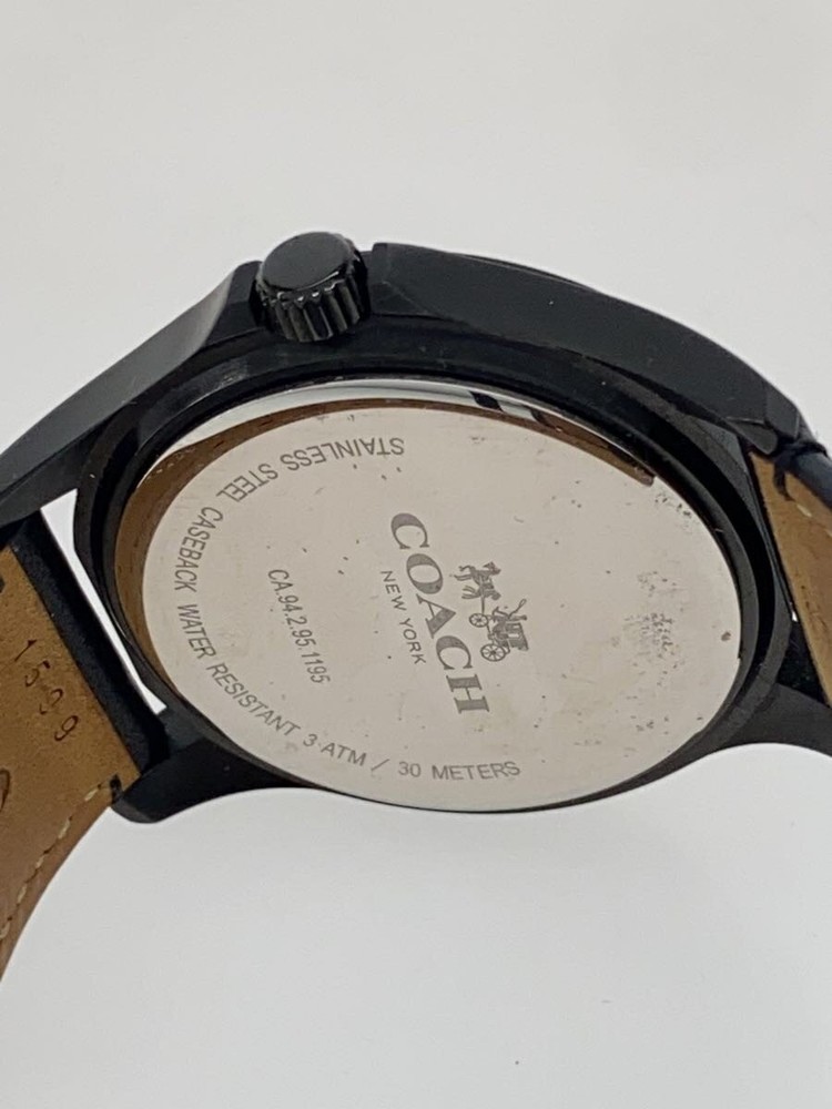 COACH quartz watch analog leather NVY BLK
