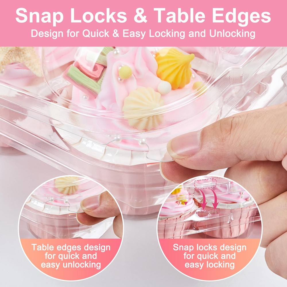 (12 Pack x 12 Sets) Cupcake Containers,Sturdy Strong Cupcake Boxes for 12 Cup...