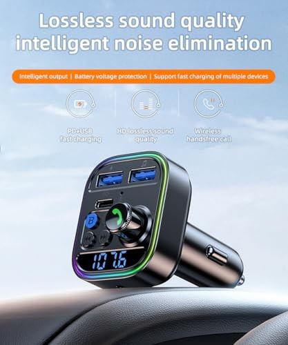 Bluetooth 5.3 Car Adapter, PD30W Super Fast Charging Transmitter for Car,