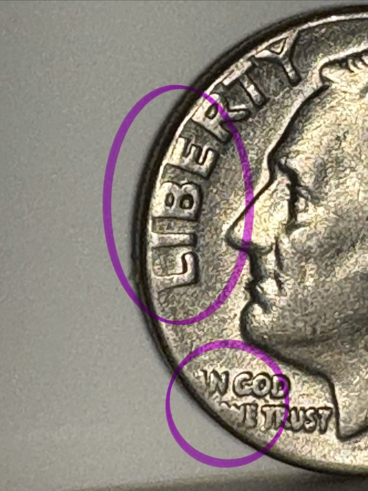 1974 Dime Missing Mint Mark And Faint “US”On The Back Side, More Errors