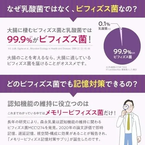 Morinaga Memory Support Supplement 60 Capsules with Bifidobacterium Formula