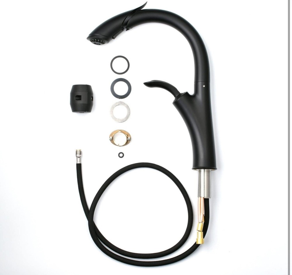 Leekayer Black Kitchen Faucet Sprayer Single Handle Contemporary Solid Brass Blk