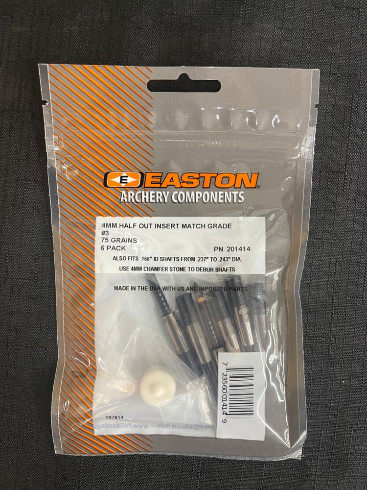 Easton Archery 4MM Match Grade Half Out Inserts 6 Pack Multiple Sizes