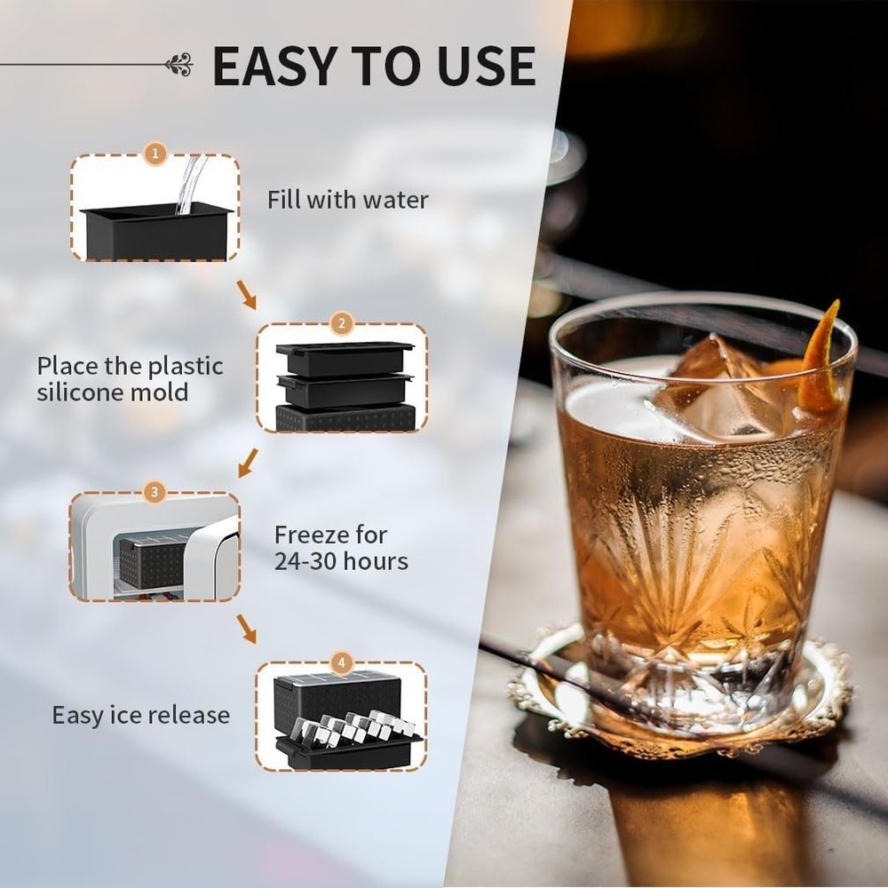 Clear Ice Cube Tray Whiskey 2Inch Clear Ice Cube Maker Silicone Large Ice Cube