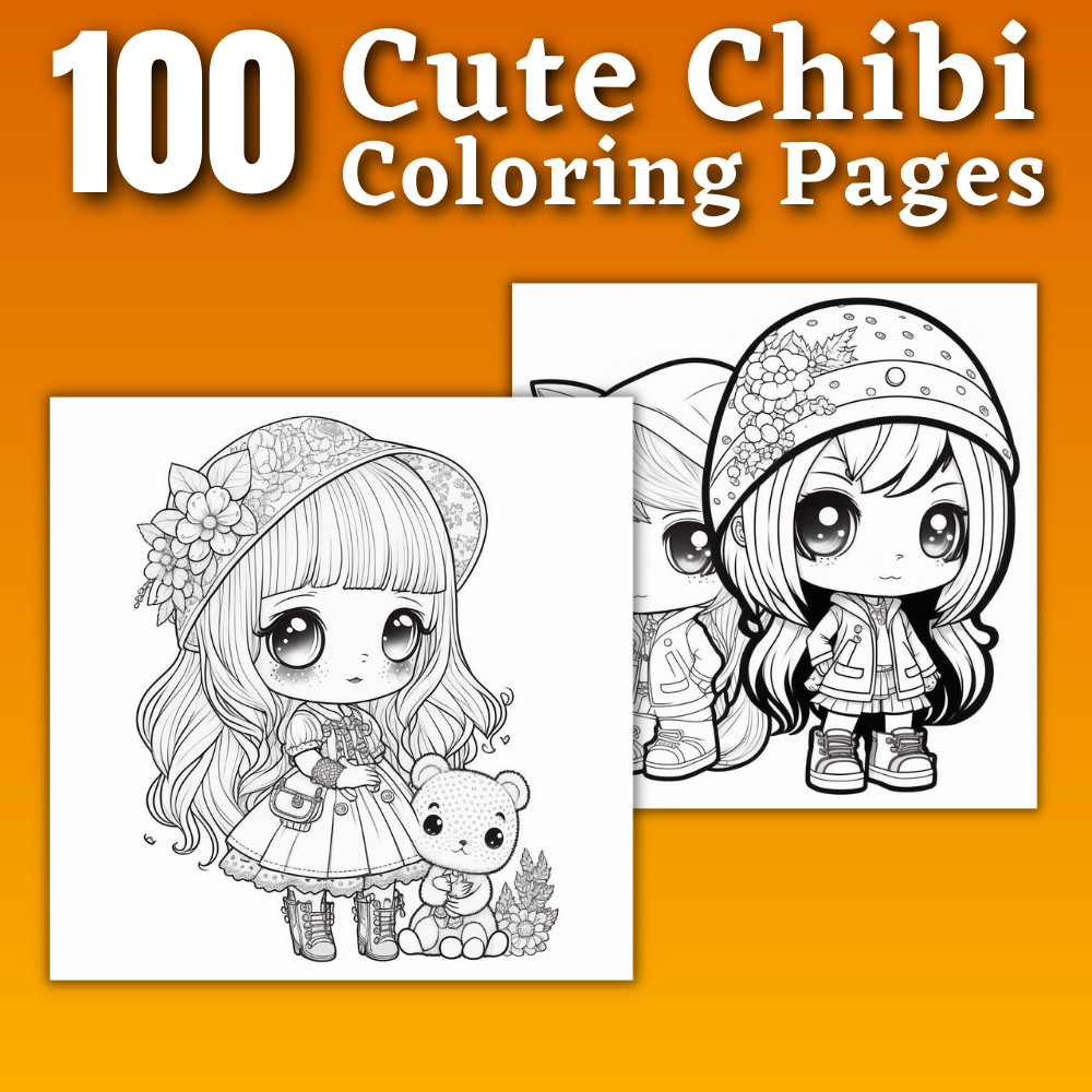 100 Chibi Coloring Pages Printable & POD Permission
