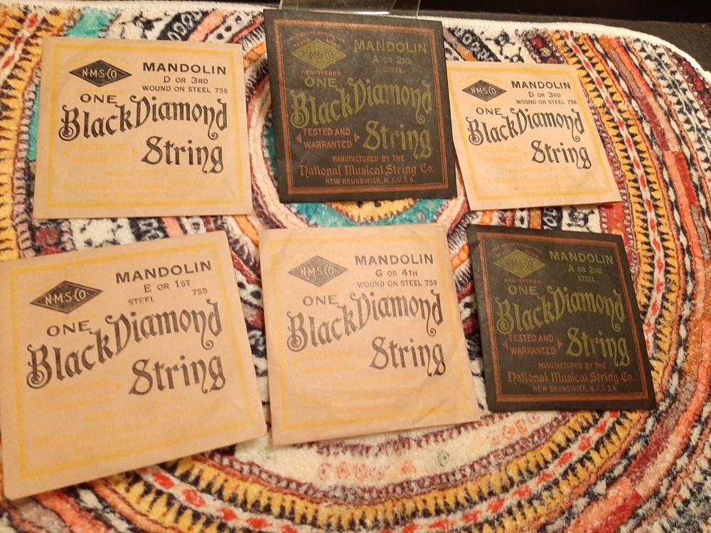 7 PC ~ VINTAGE NATIONAL MUSICAL STRING CO. BLACK DIAMOND MANDOLIN STRINGS