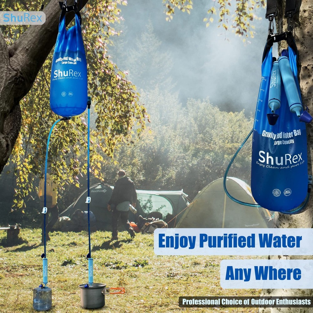 Gravity Fed Water Filtration System with Adjustable Tree Strap, Large Gravity...