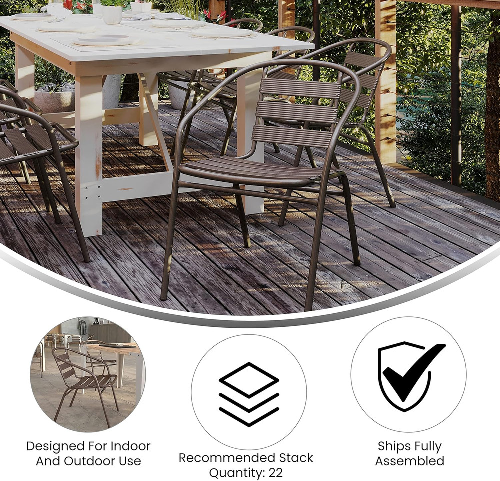 Lila 23.5'' Square Glass Table with 2 Bronze Slat Stack Chairs Set