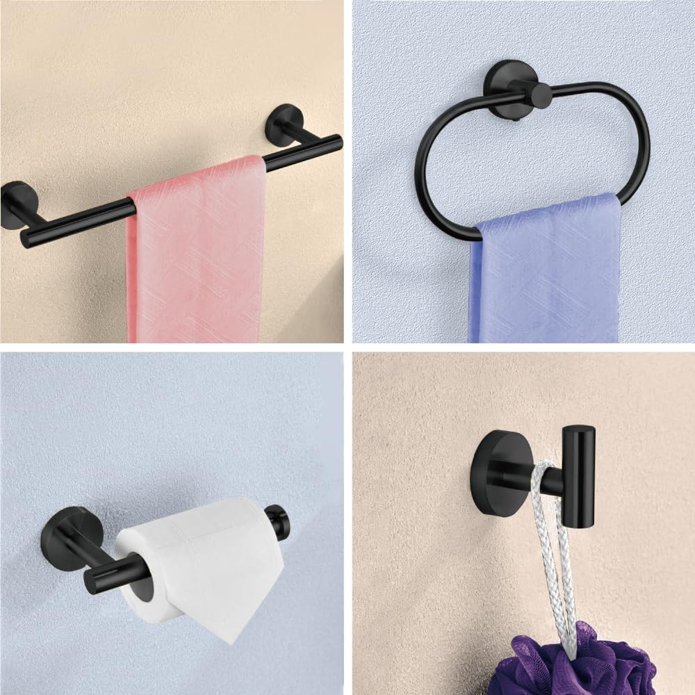 7-Piece Bathroom Accessory Set self-Adhesive Brushed Black Bathroom Hardware,...