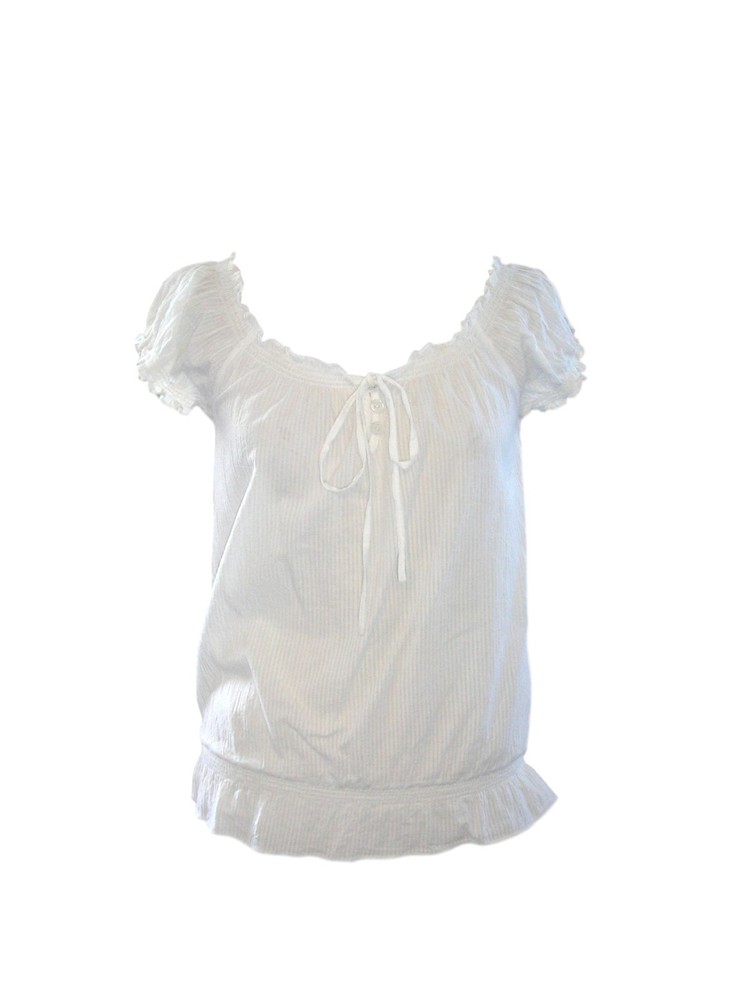 Adini 100% Cotton White Elastic Boho Peasant Blouse