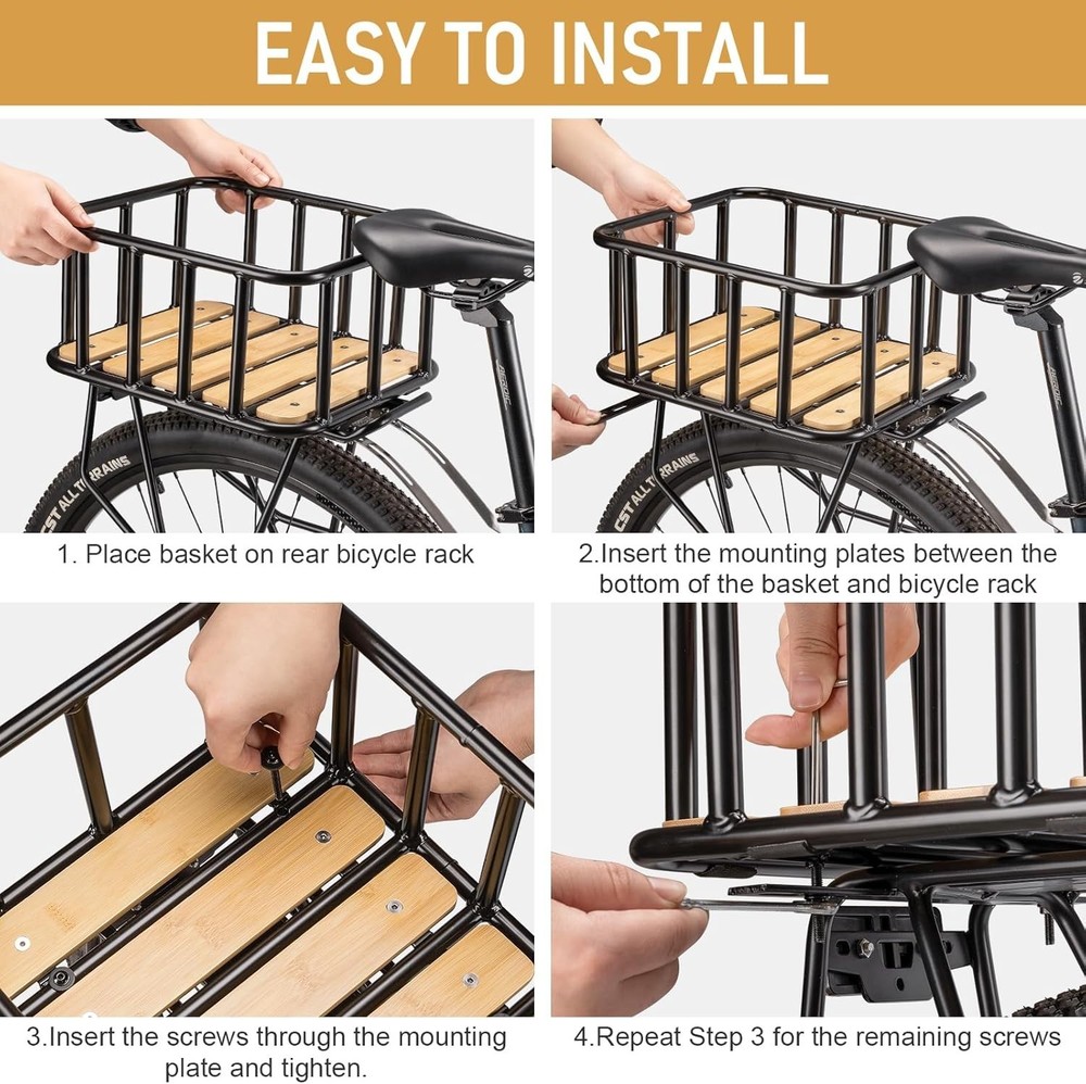 Multi-Purpose Large Bicycle Basket - Rack Mount with Easy Installation Features