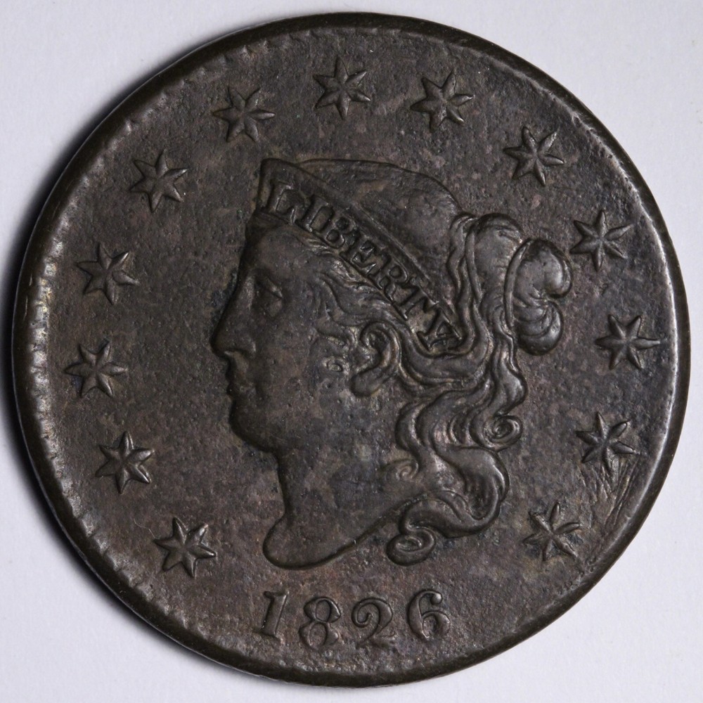 1826 Coronet Head Large Cent XF E102 UKMS