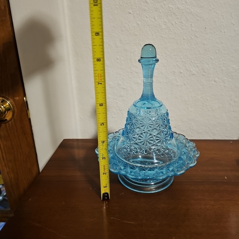 L E Smith Blue Daisy & Button Bell Shape Candy Sish Bowl Rare
