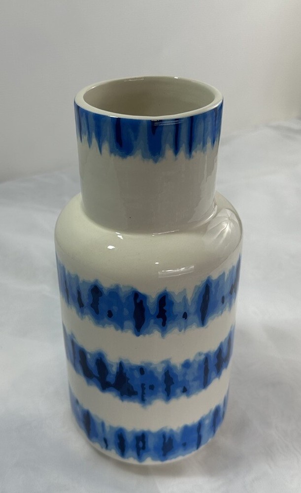 Blue Tie Dye Design Earthenware 10" Vase Mid Century Design