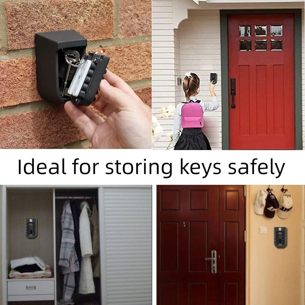 Indoor & Outdoor Key Lock Box Wall Mounted Push Button Combination Key Safe Stor