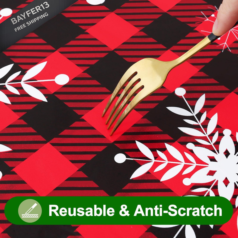 Smiry Plastic Christmas Tablecloth, 72" x 30" (Rectangular), Black & Red