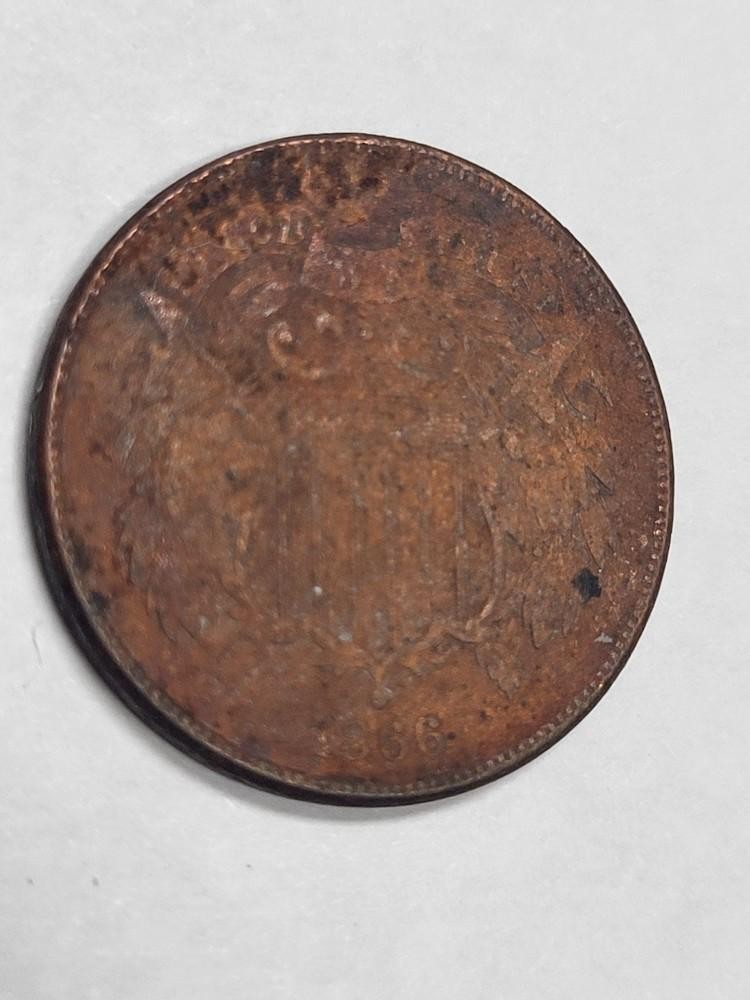 1866 Two Cent Piece CHEAP !! Excellent details corroded