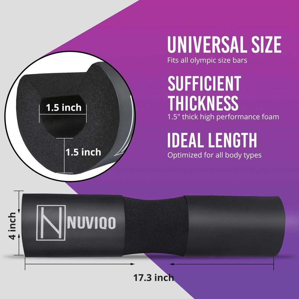 Cushioned Barbell Pad for Lunges and Hip Thrusts - Protects Neck Black