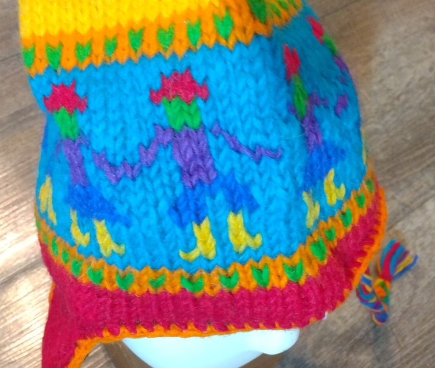 Peruvian 100% Wool Hat Multicolor Chullo Hat Ear Flap Rainbow Boho Granola Braid