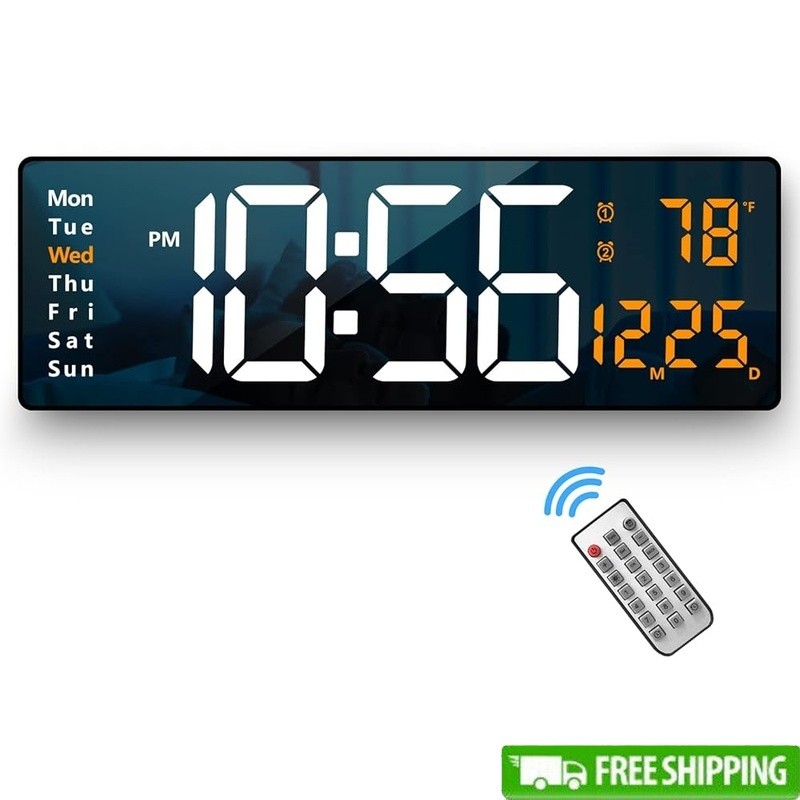 Large Digital Wall Clock Remote Control Brightness Memory Function Alarm Timer