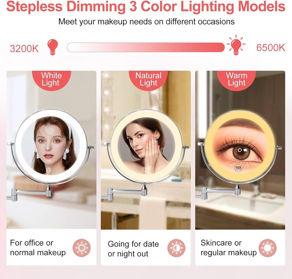 Rechargeable Wall Mounted Lighted Makeup Vanity Mirror Shaving Lighted Mirror
