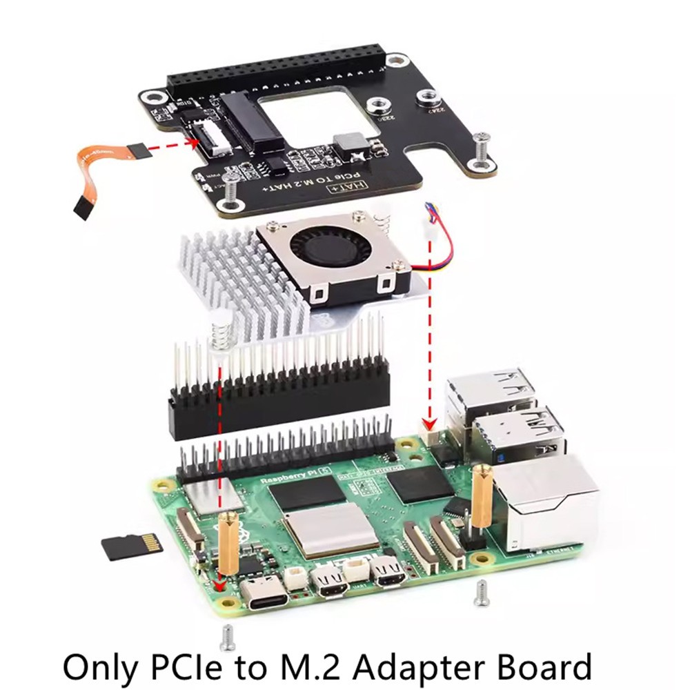 PCIe To M.2 Adapter for Raspberry Pi 5, Supports NVMe Protocol M.2 SSD