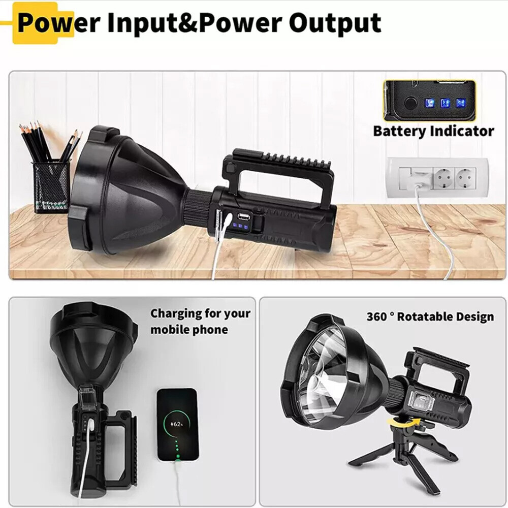 2 Pack Super Bright LED Searchlight Rechargeable Spotlight Handheld Flashlight