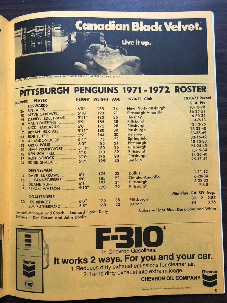 BOSTON BRUINS vs PITTSBURGH PENGUINS 3/12/72 Program EXCELLENT - BOBBY ORR